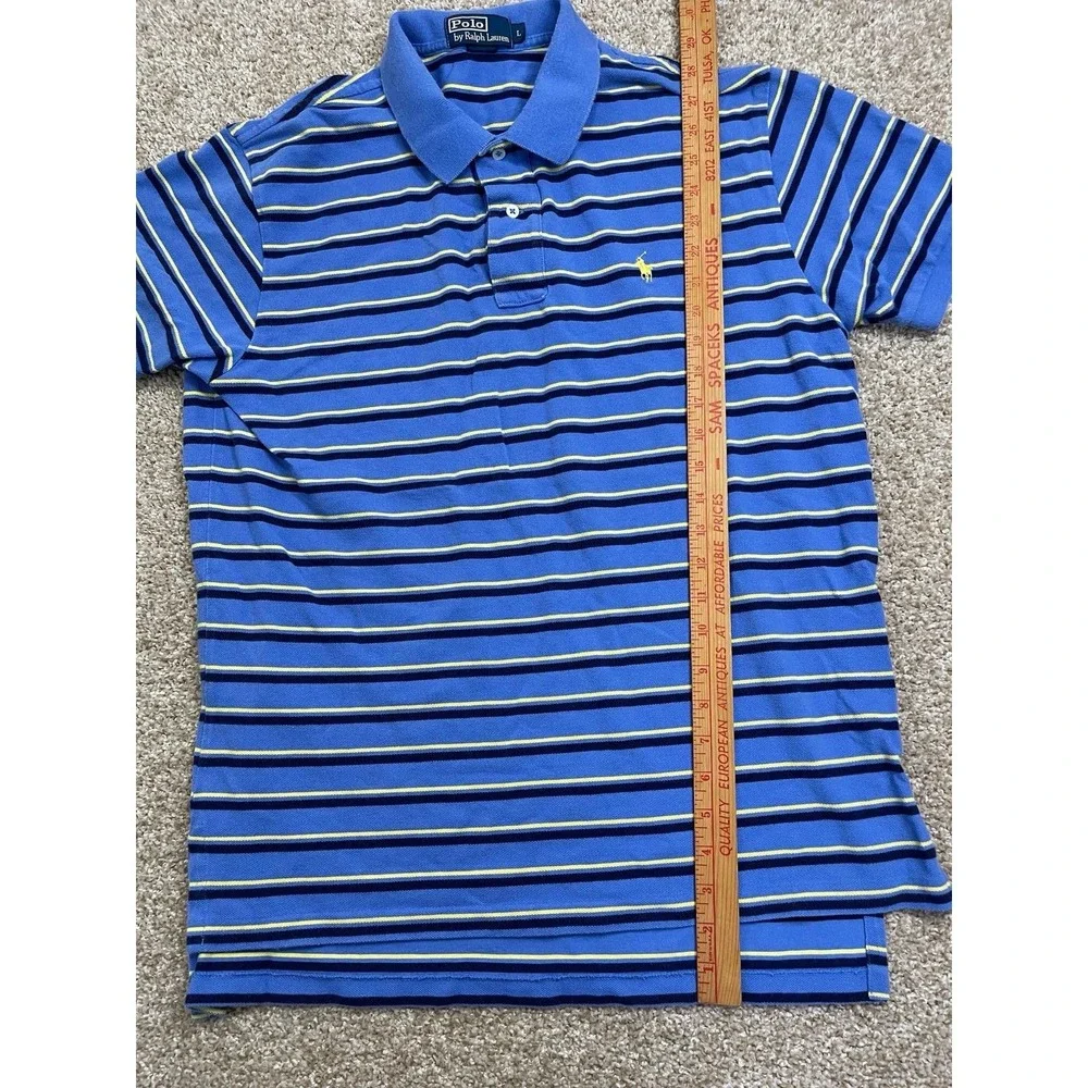 Vintage Polo Ralph Lauren Striped Shirt Blue Yellow Pony L